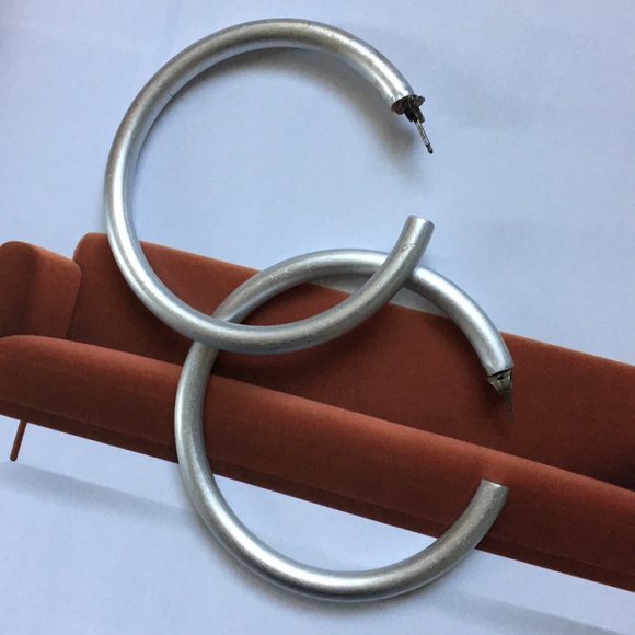 Vintage Jewelry - Pair of 90s matte silver hoops vintage VGUC very light vintage